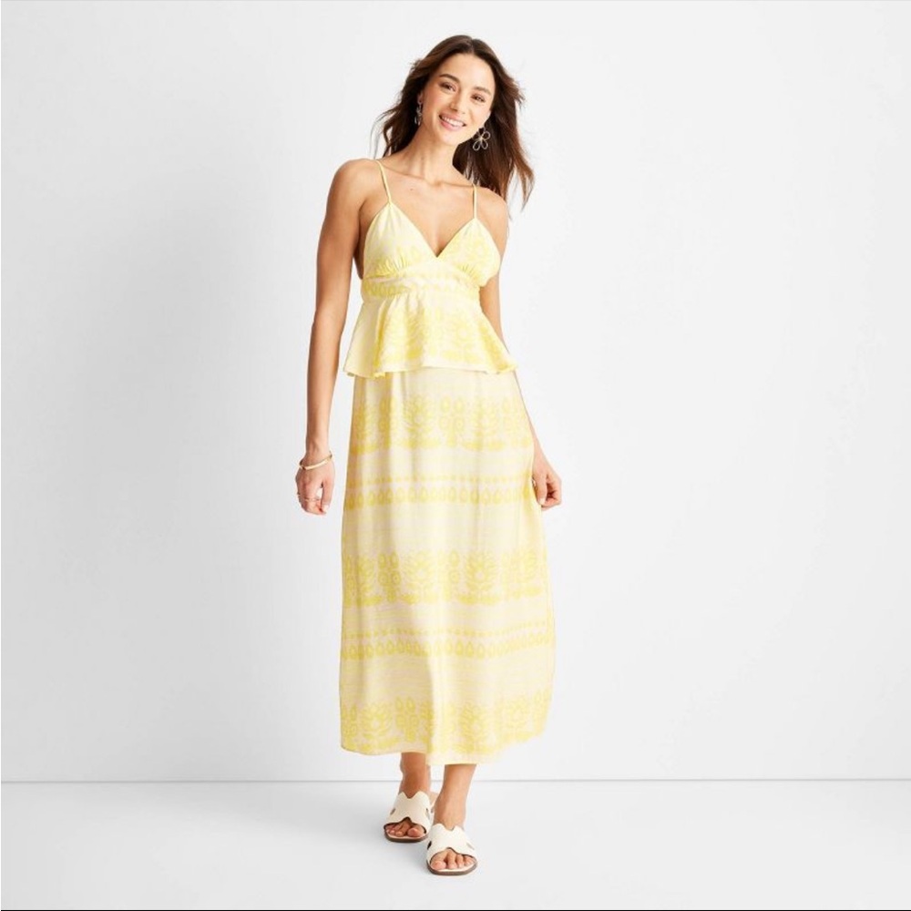 Future Collective | Yellow Floral Ruffle Empire Waist Midi Dress
